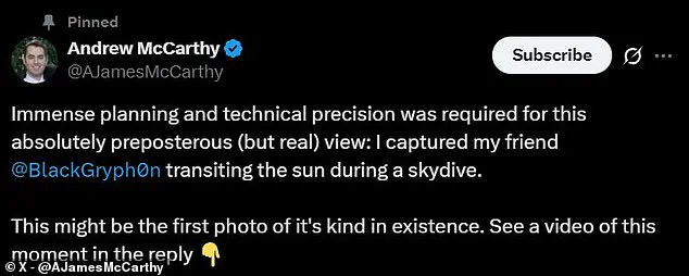 Debating Reality: The Controversial Image of a Skydiver Falling from the Sun, Captured by Astrophotographer Andrew McCarthy