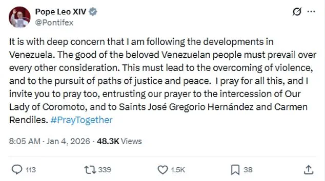 Pope Warns Against Violence in Venezuela, Reiterates Concerns Over Trump's Policies