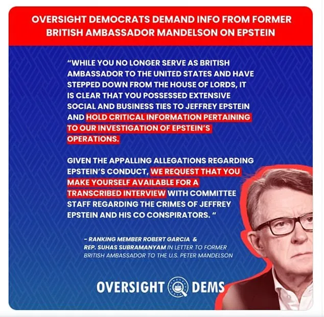 Democrats Demand Peter Mandelson Testify Over Epstein Ties, DOJ Files Reveal 2008 Communications