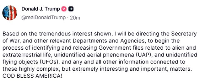 Pentagon to Release UFO Files as Trump Orders, Says Secretary Hegseth