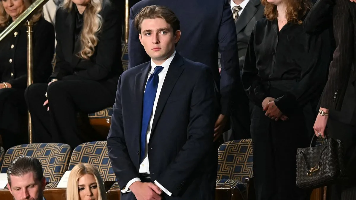 Barron Trump Surprises at State of the Union with Blue Tie, Contrasting Family's Red