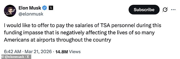 Elon Musk Steps In: Billionaire Offers to Pay TSA Salaries Amid U.S. Government Shutdown Chaos