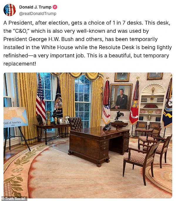 Trump replaces Resolute Desk with 'C&O' after child's nose-picking incident