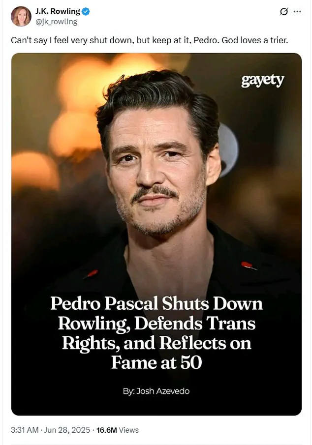 Insiders Reveal: J.K. Rowling's Exclusive Rebuttal to Pedro Pascal's Criticisms Exposed